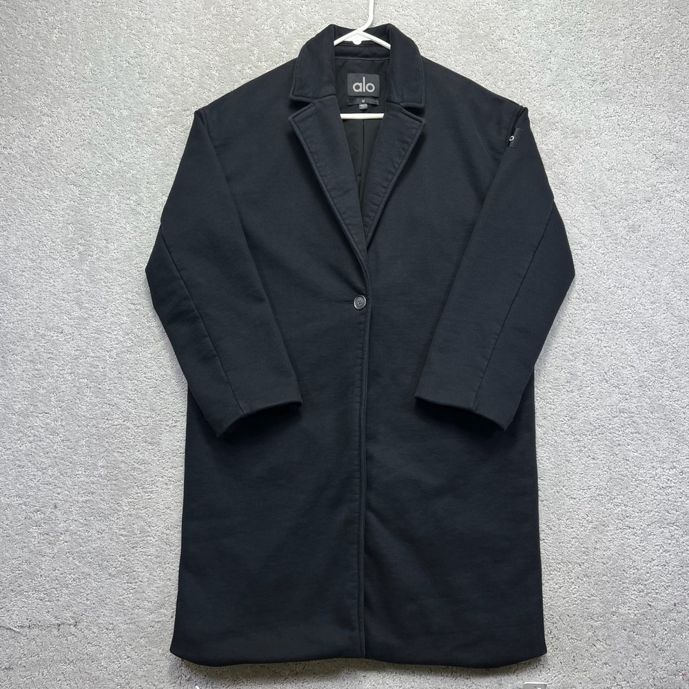 Alo Yoga VIP Blazer Trench Coat Womens Medium Black Mid-Length Single Button